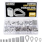 Sanuke 340PCS Stainless Steel Wire Rope Cable Thimbles Aluminum Crimping Loop Sleeve 3/64'' 1/16'' 5/64'' 3/32'' 3/16'' for Wire Rope Cable Thimbles Rigging