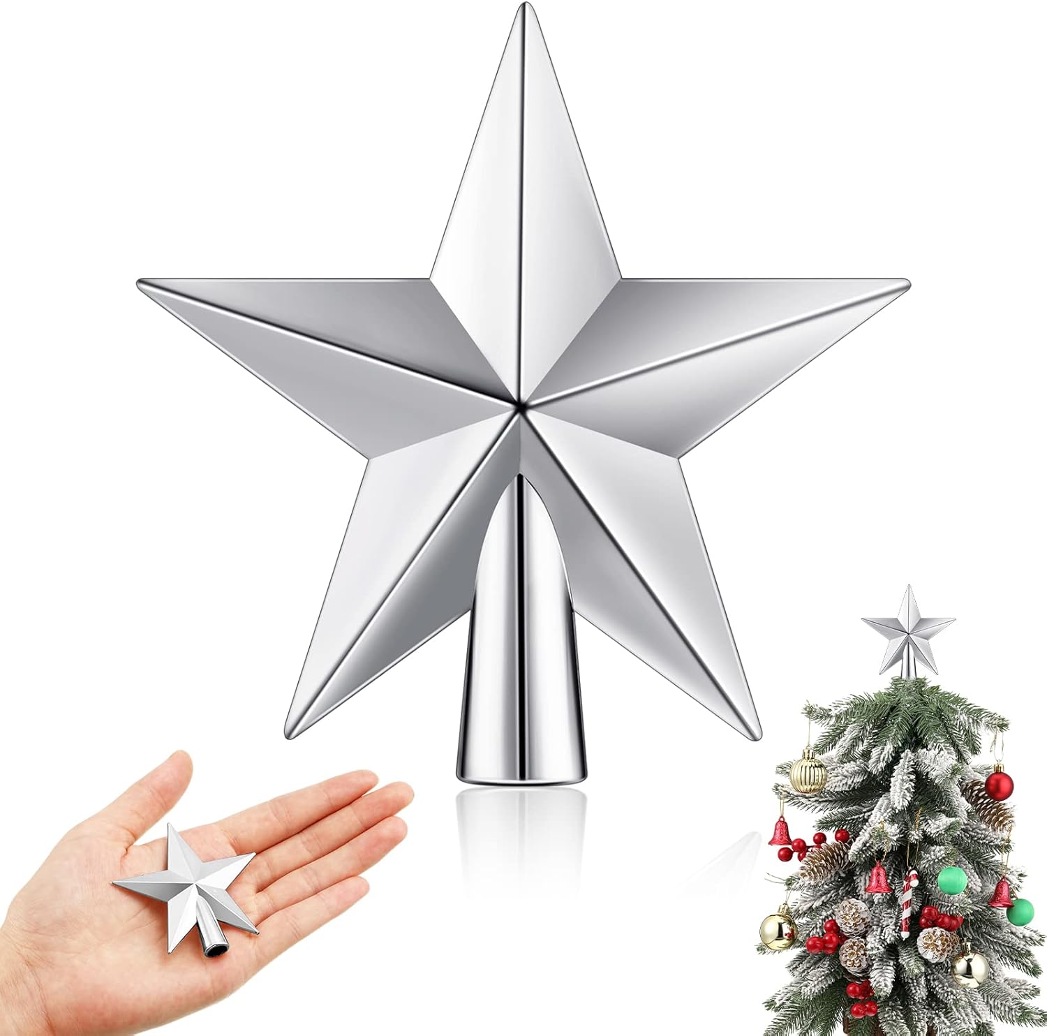 Tree Toppers - Hanaive Mini Christmas Tree Topper Small Christmas Star Mini Christmas Tree Star Topper for Xmas Party Holiday Home Decor (Plated Silver,2.36 Inch)