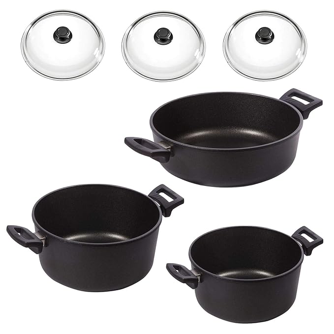 Eurolux Kochtopf Set Induktion 6-teilig antihaft Aluguss Kochtöpfe Bratentopf PFOA frei inkl. Glasdeckel