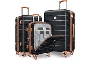 KEYTANG Classic 3-Piece Luggage Set Lightweight Hardside Suitcase TSA Lock Spinner Wheels, 20" Expandable Carry-On Luggage with Quick Access Front Open Pocket for Travel Business, 20/24/28 inch, Apricot Black