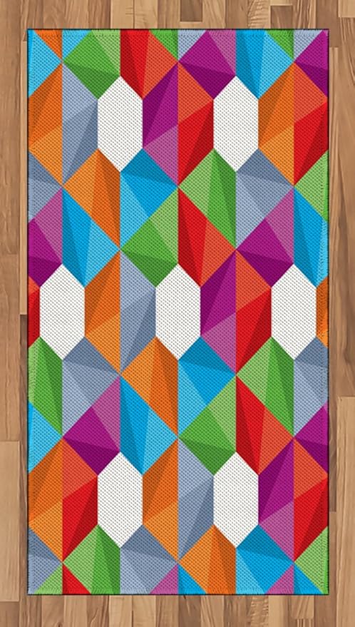 Amazon Com Ambesonne Geometric Area Rug Colorful Retro Geometric
