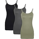 WILLBOND 3 Pieces Women Basic Long Tanks Adjustable Spaghetti Strap Camisole Top