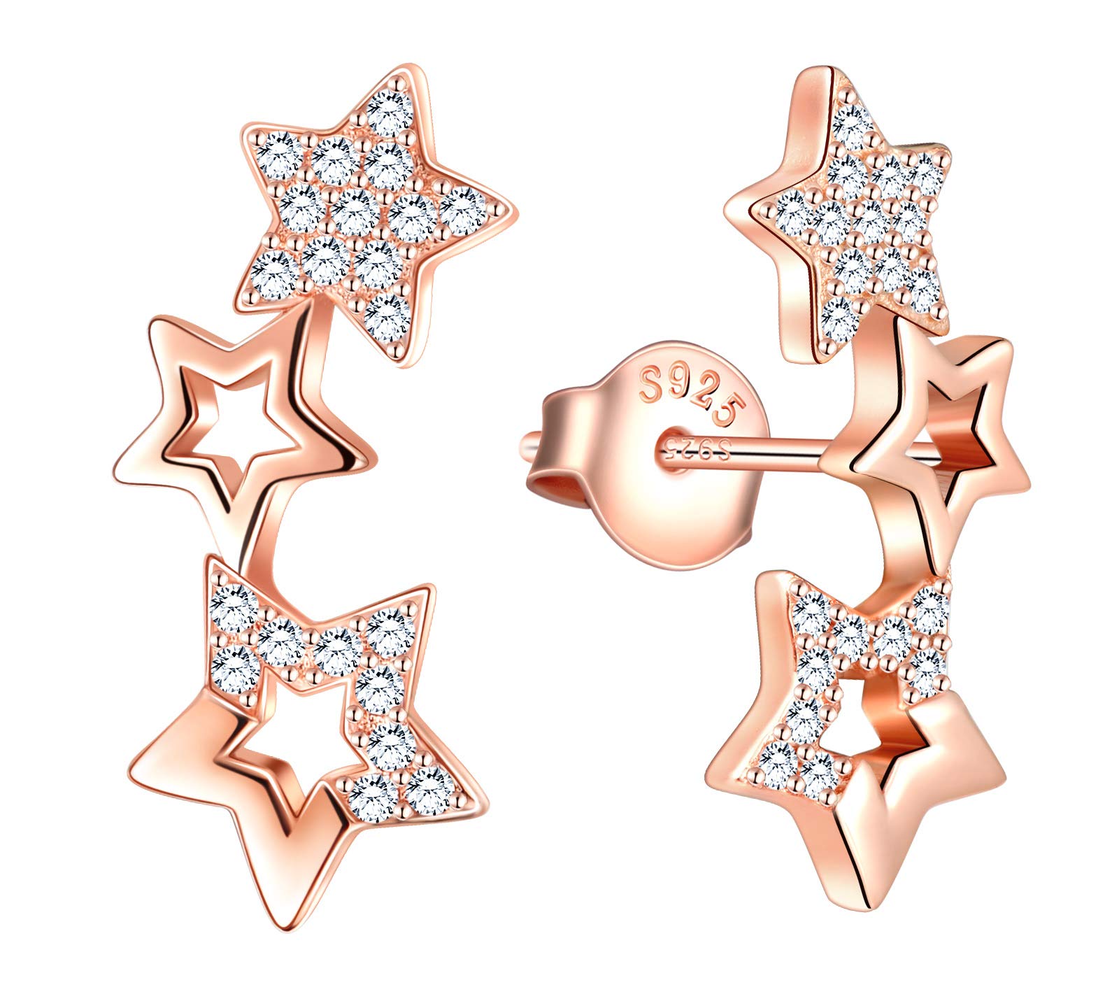 MicVivien Star Climber Earrings Women 925 Sterling Silver with Cubic Zirconia Hypoallergenic Ear Crawler Earrings, Cuff Wrap Ear Vines Climbers Stud Earrings
