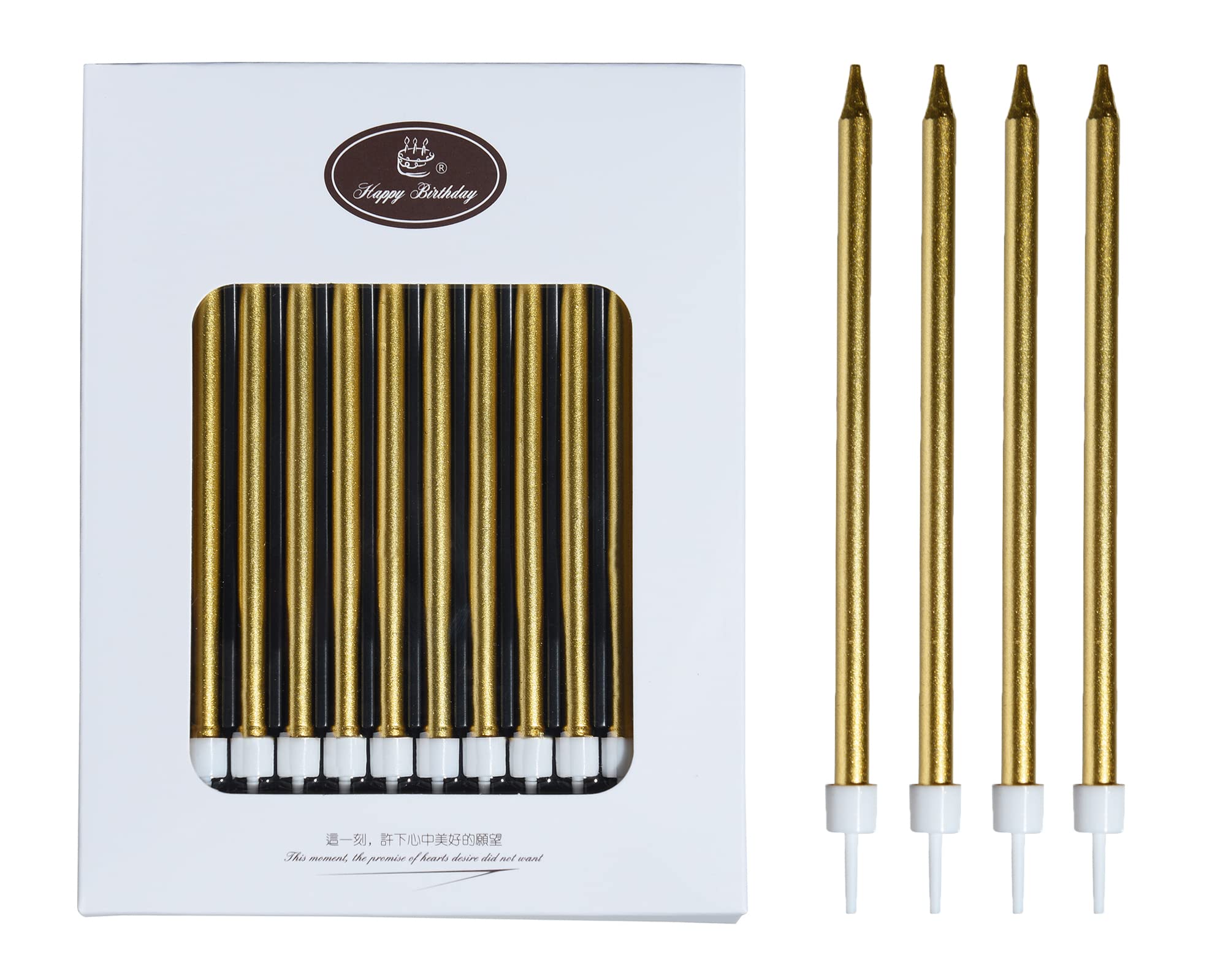 Photo 1 of 24 PCS Gold Birthday Candles, Tall Glitter Cuppcake Candles Long Thin Cake Candles in Holders for Birthday Wedding Party Decorations