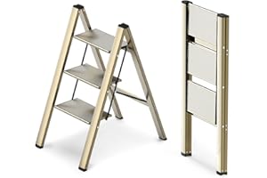 WOA WOA 3 Step Ladder, Foldable Step Stool, Aluminum Lightweight Ladder for Home Kitchen Closet, Anti-Slip Pedals, Ease of Fo