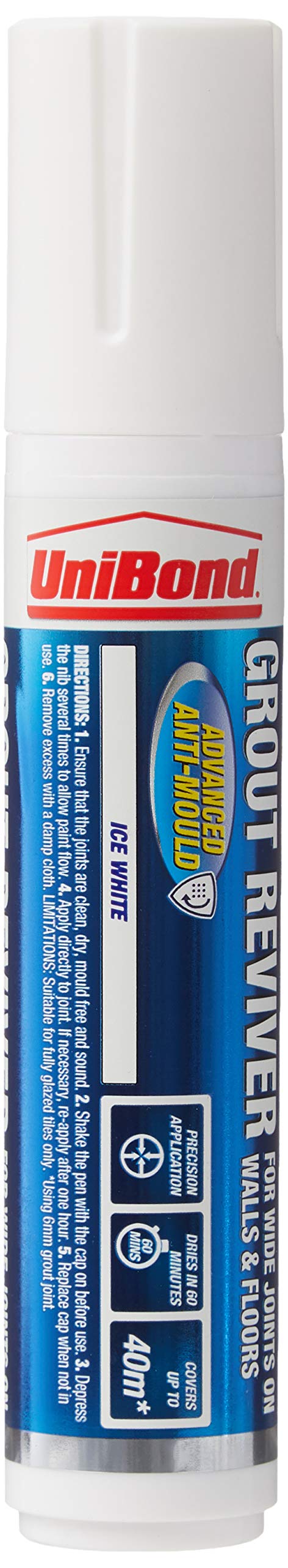 UniBond Anti-Mould Grout Reviver for Floors and Walls Pen - 15 ml, Ice White