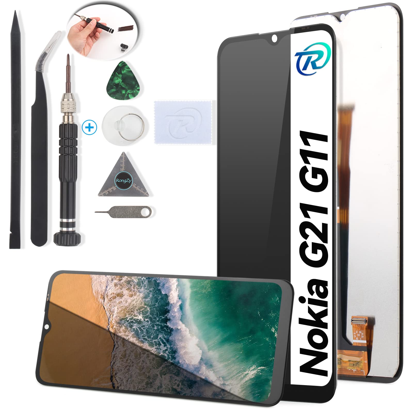 RongZy LCD for Nokia G21 G11 Screen Replacement Touch Screen Digitizer Assembly for Nokia G21 G11 Replacement with Kit(Black)