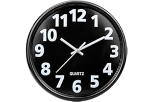 Plumeet 12'' Wall Clock, Battery Operated Wall Clocks Silent Non-Ticking Quartz, Modern Style Suitable for Bedroom Living Room Office Decor - 3D Numbers Display Easy to Read, Black