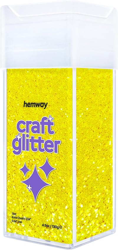 Hemway Fluorescent Yellow Glitter Shaker Extra Chunky 130g Craft Resin