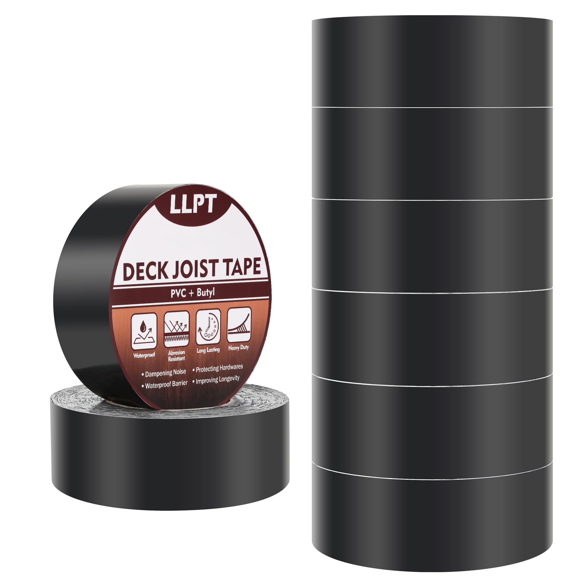 LLPT Joist Tape for Decking | 8 Packs | 50mm x 15m | Beam Joist Protection Flashing Tape | Heavy Duty Waterproof Butyl Sealant | for Wood Decks Roof Building Joists Beams(JDT250P8)