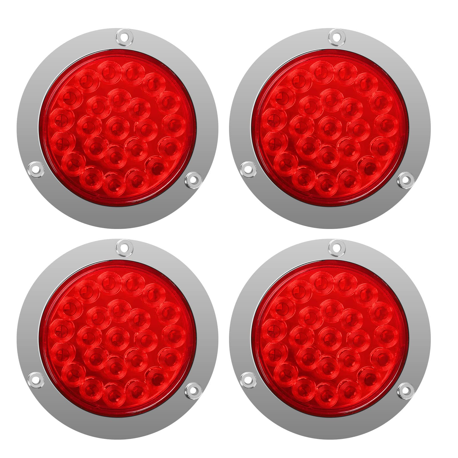 Photo 1 of ***RED LENS MISSING***
FSBCGT 4" Round 24 LED Trailer Tail Light Stop Turn Signal Brake Marker Clearance Running Lights w/Chrome Bezels for Truck Trailer RV Jeep UTE UTV (Pack of 4)