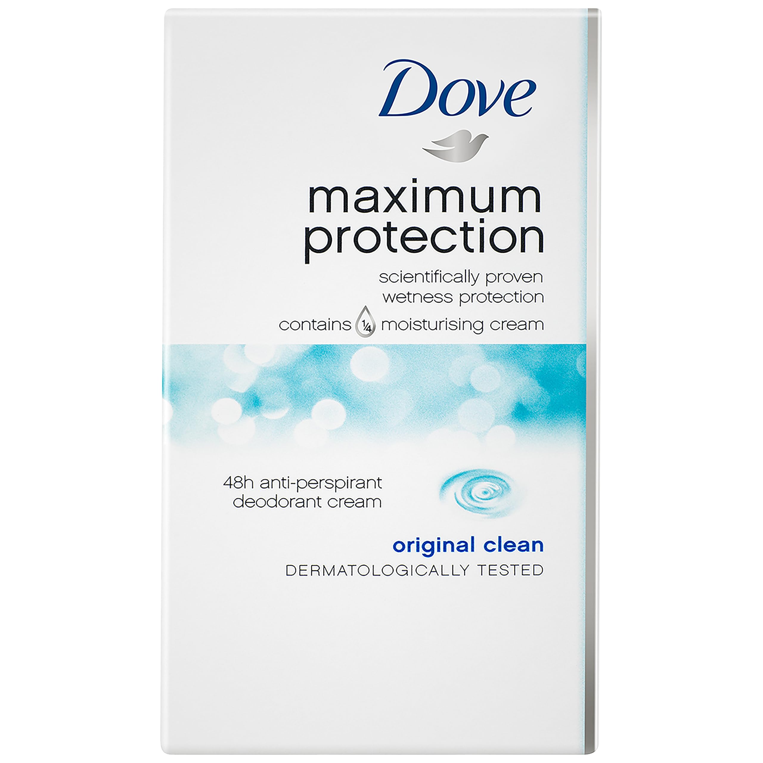 Dove Maximum Protection Original Clean Anti-perspirant Cream Stick with ¼ moisturising cream our most effective deodorant 45 ml