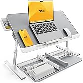 SAIJI Laptop Bed Tray Table, Adjustable PVC Leather Laptop Bed Table, Portable Standing Desk with Storage Drawer, Foldable Lap Tablet Table for Sofa Couch Floor (Gray)