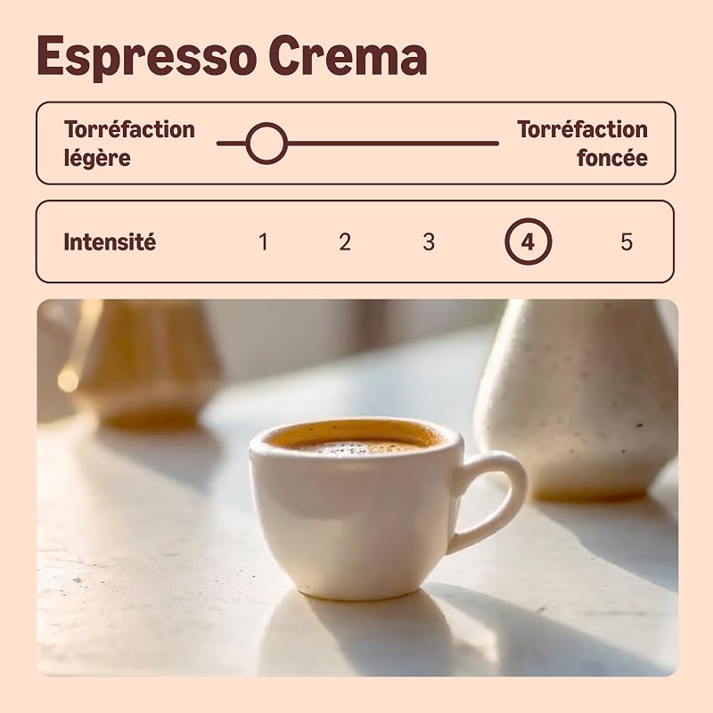 Café en Grains Espresso Crema, Torréfaction Moyenne, caféiné, 500g, lot de 2 - Certifié Rainforest Alliance