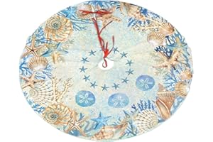MAJOUG Summer Shell Coastal Wreath Christmas Tree Skirt 36" for Xmas Halloween New Year Holiday Party Home Tree Mat Decor Ornaments Decoration