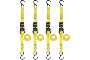 Stanley S9500 Black/Yellow 1" x 10' Ratchet Straps - Light Cargo (300 lb Working Load / 900 lb Break Strength), 4 Pack