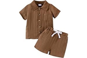 TOKIAGO Toddler Baby Boys Clothes Ribbed Button-Down Shirt Tops +Shorts Pocket Outfit 2 PCS set 12 Months-5T Without Tee