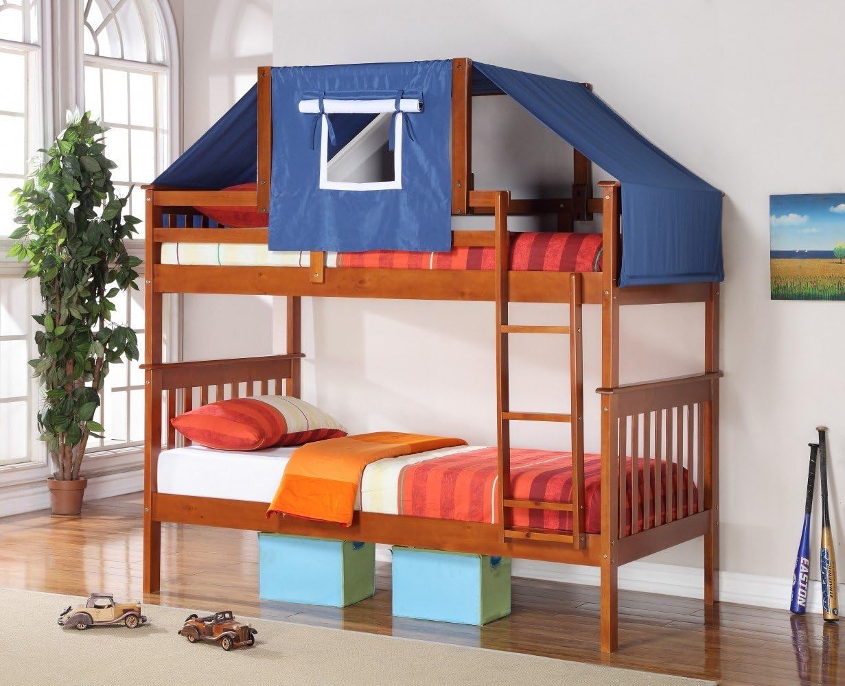 Bunk Bed Tent Kit - Blue, Espresso Finish & Free Storage Pockets