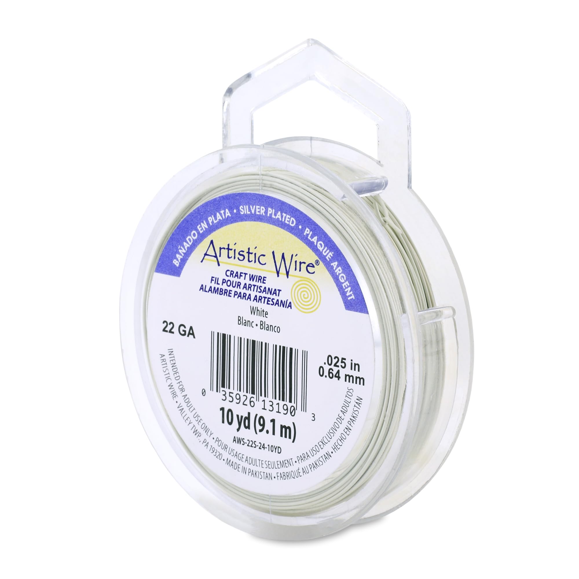 Artistic Wire, 22 Gauge Silver Plated Tarnish Resistant Colored Copper Craft Jewelry Wrapping Wire, White, 10 yd