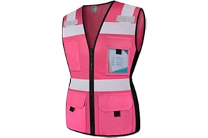 TCCFCCT High Visibility Reflective Safety Vest for Women with 11Pockets & Zipper