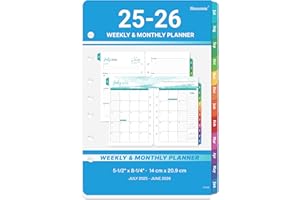 SIMANNIE 2025-2026 Monthly Planner Refills - 7-Hole Planner Inserts from JULY 2025 to JUNE 2026, 5.5'' x 8.5'', A5 Planner Refills, 2025-2026 Weekly and Monthly Calendar with 7-Hole Punched