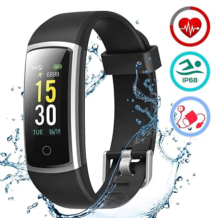 LATEC Fitness Armband mit Pulsmesser, IP68 Wasserdicht Fitness Trackers Farbbildschirm Aktivitätstracker Fitness Uhr Smartwat