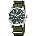 GOLDEN HOUR Men's Nylon Slip-Thru Strap Watch with Military Time Easy Read Dial Glowing Hands