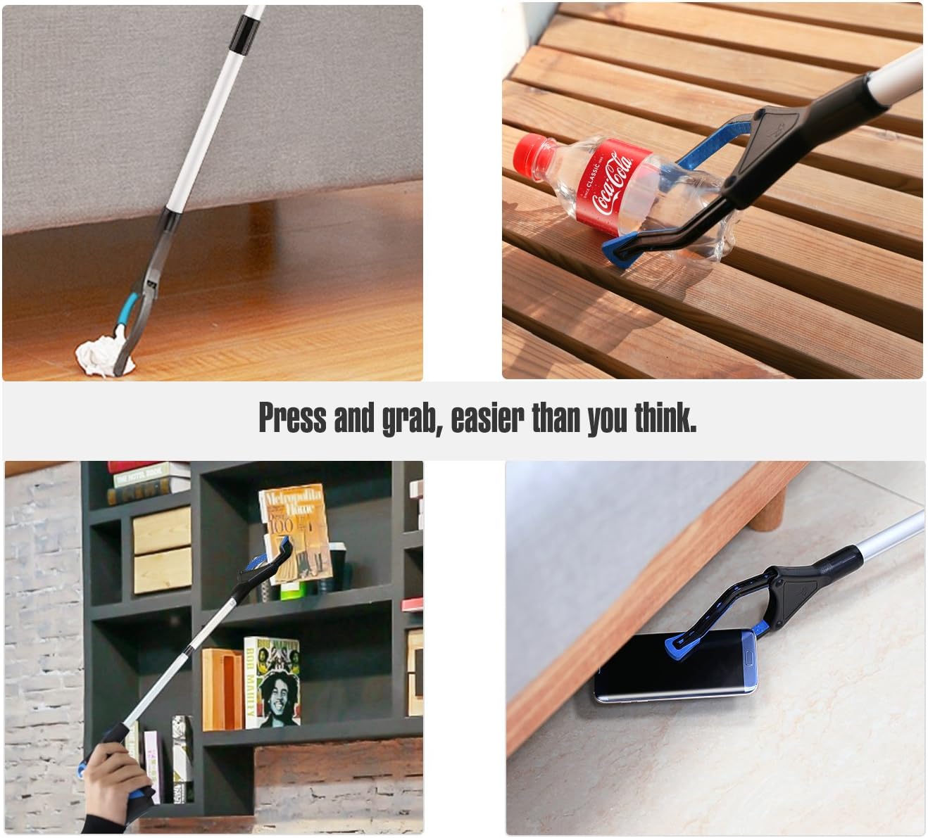 Housolution Reacher Grabber Tool, 32" Foldable Pickup Tool, Lightweight Aluminum Reaching Aid with Rotating Rubber Gripper, Long Arm Extender for Elderly, Litter Trash Picker, Garden Nabber, Blue: Health & Personal Care