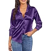 CBOO Womens Soft Satin Silk Button Down Shirt Long Sleeve Blouse Silky Smooth Subtle Shine Blouses Tops