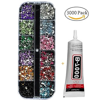 Amaoma DIY Edelsteine mit Stick Kleber, 3000 Stück Acrylrhinestone Diamant Dekoband für Hochzeit Geburtstag, DIY Handy Schmuc