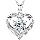 FreeKitee Moissanite Heart Necklace for Women, 1-2CT 925 Sterling Silver Pendant, Birthday Gift for Girlfriend, Anniversary Eternity Present for Wife, Jewelry Gifts for Christmas Valentine's Day