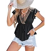 CUPSHE Womens Top V Neck Short Sleeves Shirts Floral Dressy Tank Tops 2025 Fashion Blouse Summer Casual