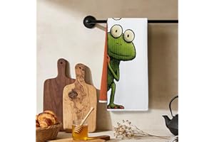 Cute Peeking Frog Kitchen Towels, Funny Frogs Print Microfiber Dish Cloths, Absorbent Waffle Weave Hand Towels, Durable Tea T