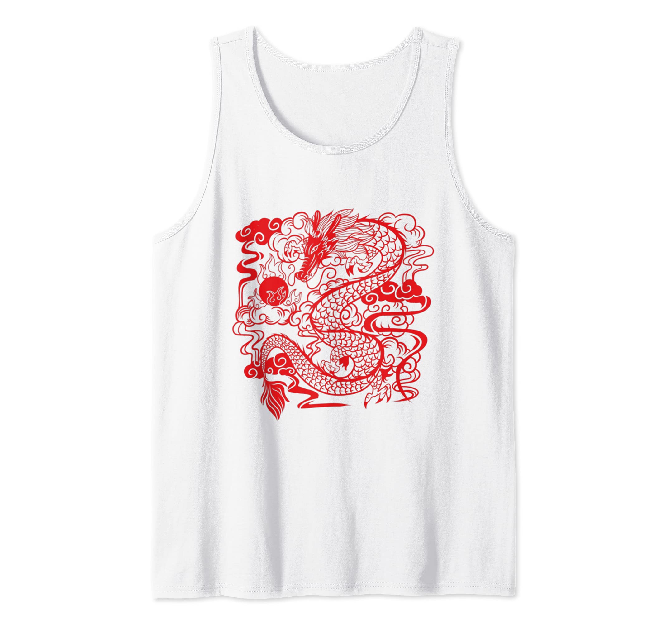 Chinese Dragon Paper Cut Art Calligraphy Drawing Red Tank Top