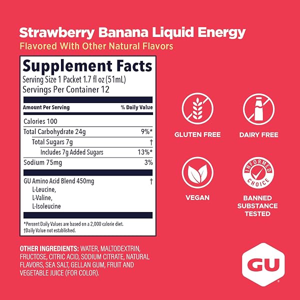 GU ENERGY, LIQUID ENERGY, STRAWBERRY BANANA – 12 COUNT