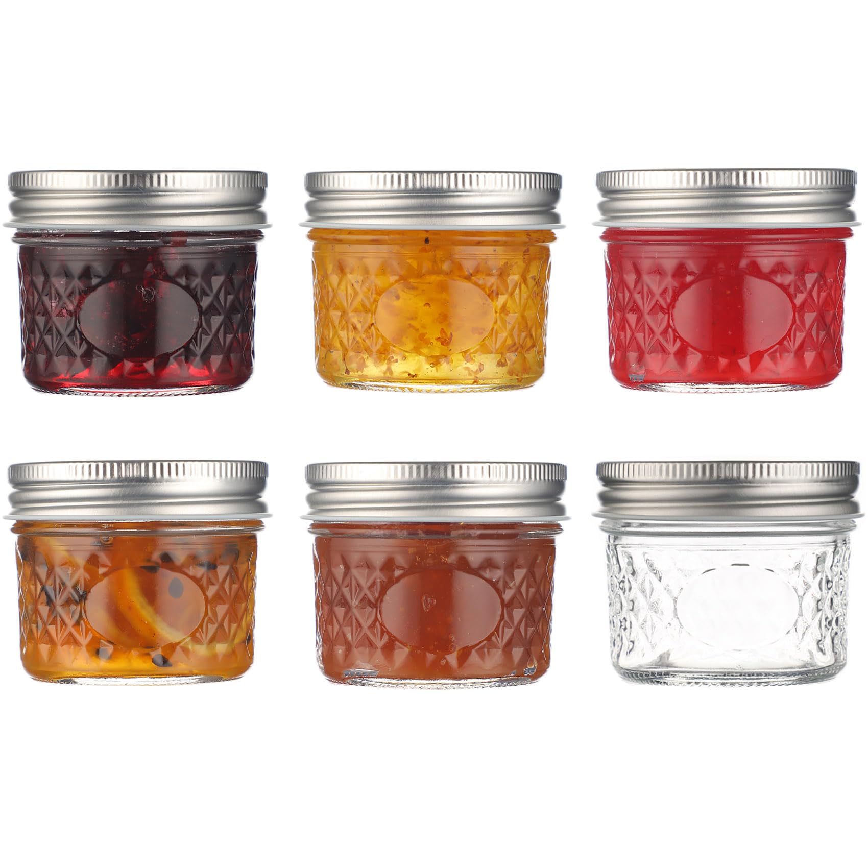 Danmu Art 6pcs 100ml Small Glass Jars with Aluminum Screw Top Mini Mason Jar for Caviar, Jam, Spices, Yogurt Pudding (6)