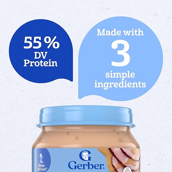 GERBER STAGE 2 BABY FOOD, HAM AND GRAVY JAR, BABY FOOD PUREE, BABY MEALTIME, BABY PUREE JARS GLASS