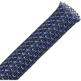 25ft - 1/4 inch PET Expandable Braided Sleeving &ndash; BlackBlue &ndash; Alex Tech Braided Cable Sleeve