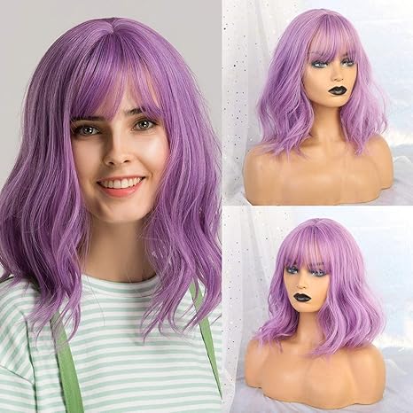Wave166 Full Hair Wigs Smoke Pink Womans Wig Medium Length Side