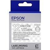 Epson LabelWorks Clear LK (Replaces LC) Tape Cartridge ~1/2" White on Clear (LK-4TWN) - for use with LabelWorks LW-300, LW-400, LW-600P and LW-700 Label Printers