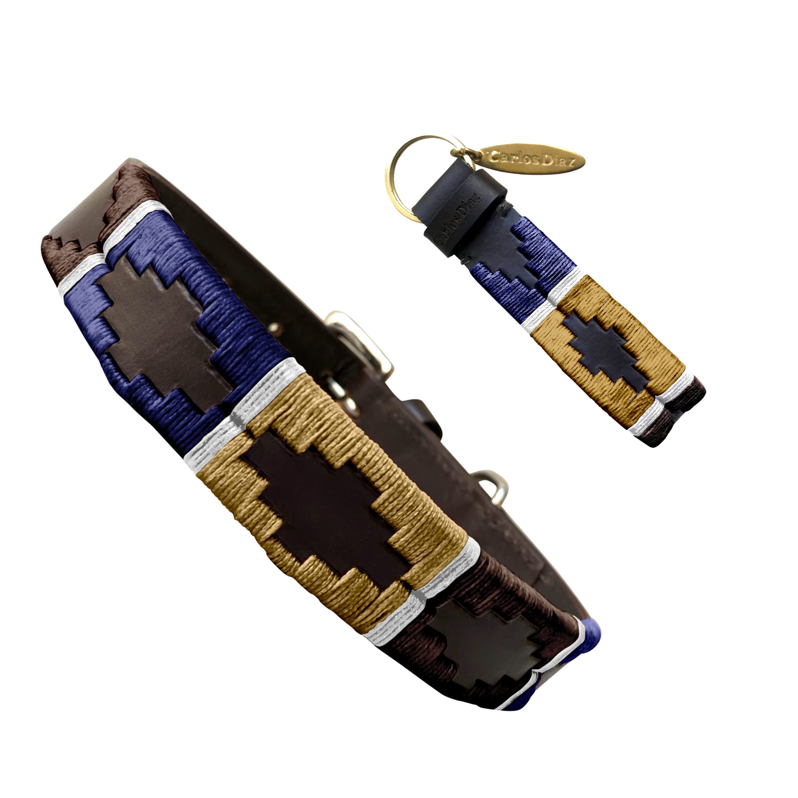 Carlos Diaz Genuine Leather Waxed Embroidered Polo Dog Collar L