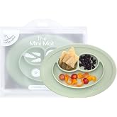 ezpz Mini Mat (Sage) - 6 -12 Months+ - 100% Silicone Suction Placemat + Divided Plate with Three Compartments - Supports Baby-Led Weaning - Designed for Highchair, Table, and Travel