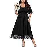 Plus Size Smocked Milkmaid Maxi Dress for Curvy Women Puff Sleeve Wedding Guest Summer Dresses Lace Trim