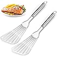 Cualork 2-Piece Premium Fish Spatula Set, Big Size Stainless Steel, Thickness Blade Turner for Cooking, Flipping, Frying and Grilling