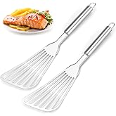Cualork 2-Piece Premium Fish Spatula Set, Big Size Stainless Steel, Thickness Blade Turner for Cooking, Flipping, Frying and Grilling
