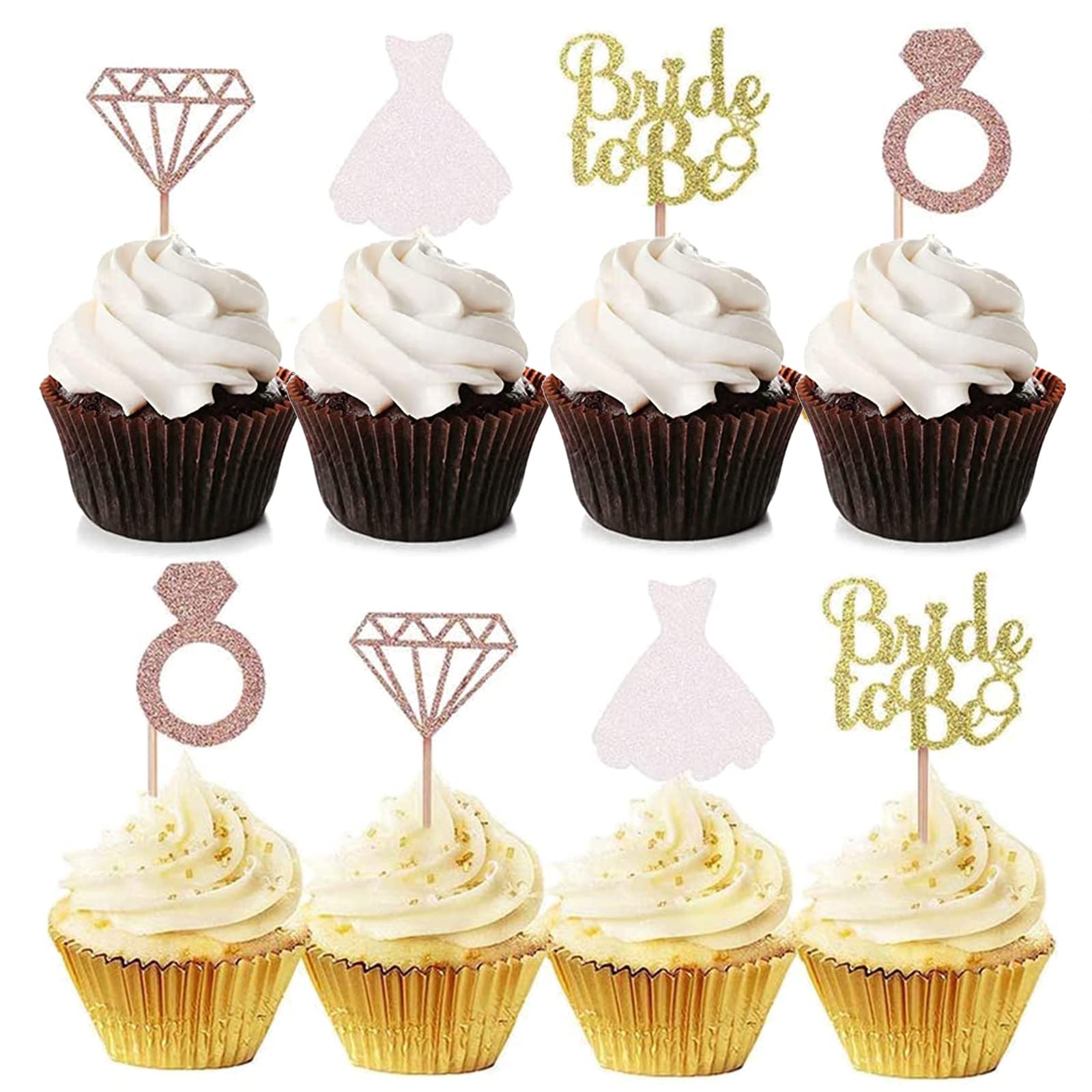 Bymivofun Pack of 24 Glitter Bridal Cake Toppers, Bride to Be Diamond Ring Cupcake Toppers, for Bridal Shower Accessories, Hen Selling Party Decorations