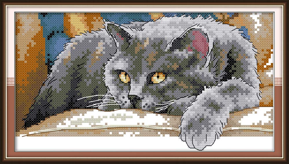 CaptainCrafts Cross Stitch Kits, Stamped Cross Stitch Kits Printed 14CT Fabric Cross Stitch Embroidery Kits for Adults Beginner Home Decor Black Cat (Preprinted 14CT, Black cat A)