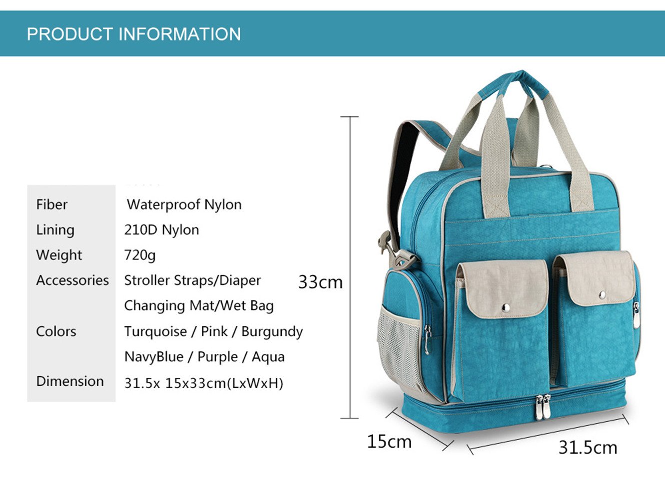 Diaper Bag Backpack with Insulated Pockets Multi-Function Waterproof Travel Nappy Changing Bags with Stroller Straps, Large Capacity, Stylish and Durable