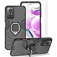 ZMONE Phone Case for Xiaomi Redmi Note 12s Case with Glass Screen Protector [2 Pack] Heavy Duty Dual Layer Military Grade Shockproof Protective Cover with Magnetic Ring Kickstand - Black