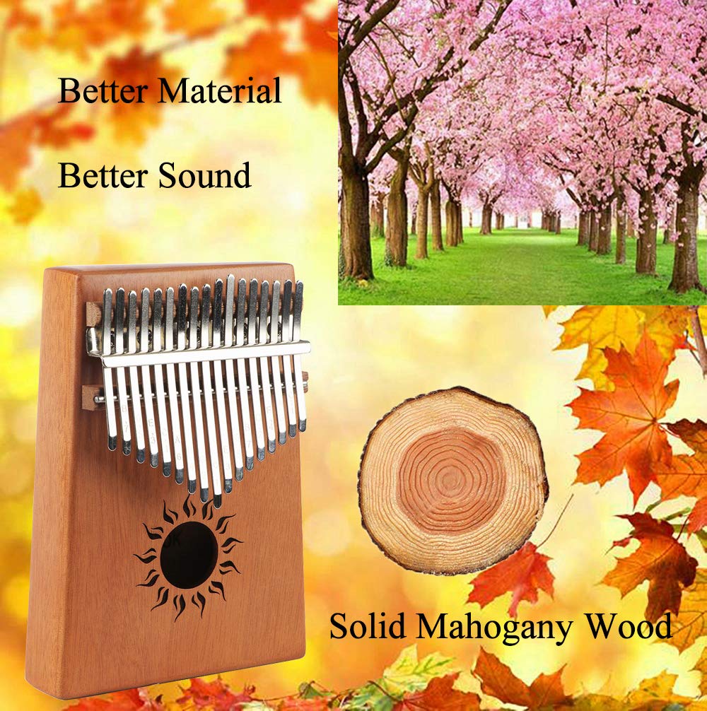 Kalimba 17 Keys Thumb Piano with Solid Mahogany Wood Portable Africa Mbira Finger Piano Gifts for Kids and piano Beginners Professionals Including Study Instruction, Tune Hammer and Carrying Bag